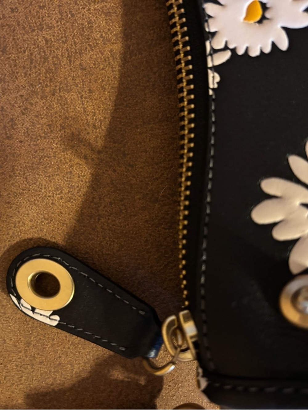 Coach Black Daisy Print Shoulder Bag with Yellow Centers - Picture 2 of 2